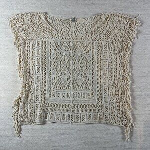 Soho Lady Cream Festival Crochet Fringe Top One Size Lagenlook Layer Cover Up Bo